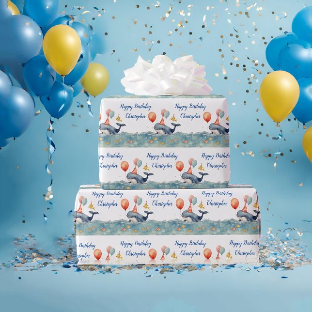 Papel De Regalo Cute Whale Boys Personalizado Cumpleaños (Subido por el creador)