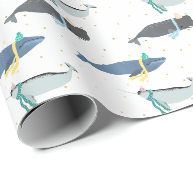 Papel De Regalo Cute Whale Narwhal Invierno Niños de cumpleaños (Esquina del rollo)