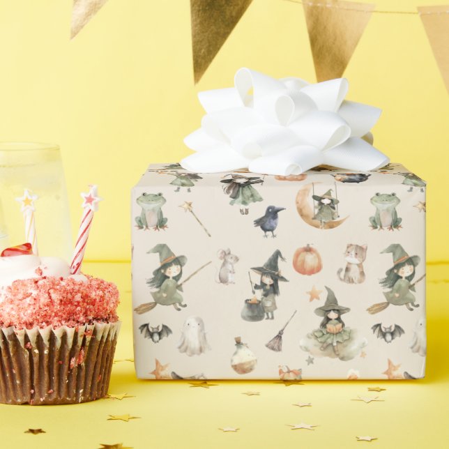 Papel De Regalo Cute Witch Kids Halloween Cumpleaños (Fiesta de cumpleaños )