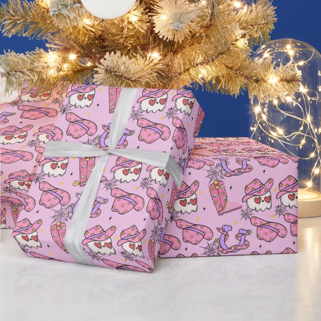 Papel De Regalo Cute Witchen Skull Moda espeluznante rosa Hallowee (Vacaciones)