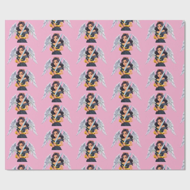 Papel De Regalo Cute woman Angel's with open wings and sword (Superficie plana)