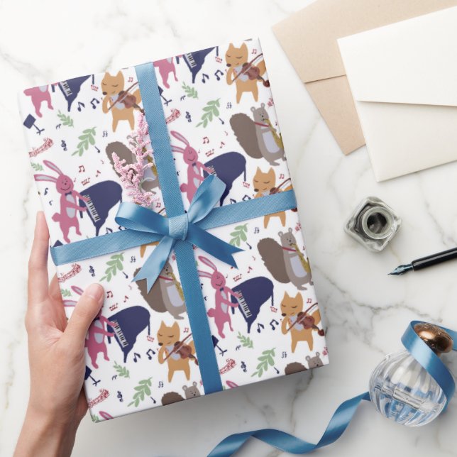 Papel De Regalo Cute Woodland Animal Band Musical Instruments (Regalar)