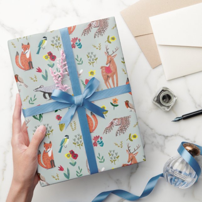 Papel De Regalo Cute Woodland Animals Blue Baby Shower (Regalar)