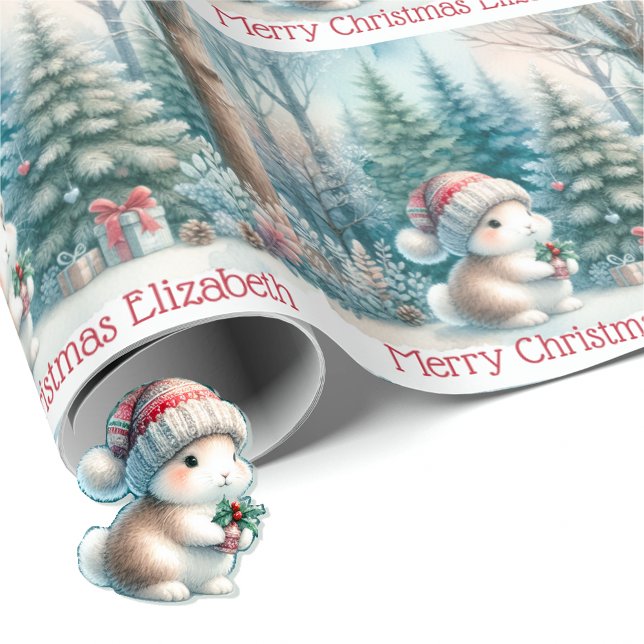 Papel De Regalo Cute Woodland Bunny Christmas Personalize Name  (Subido por el creador)