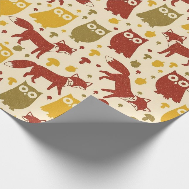 Papel De Regalo Cute Woodland Fox & Owl Pattern (Esquina)