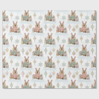 Papel De Regalo Cute Woodland Reindeer Capybara Christmas