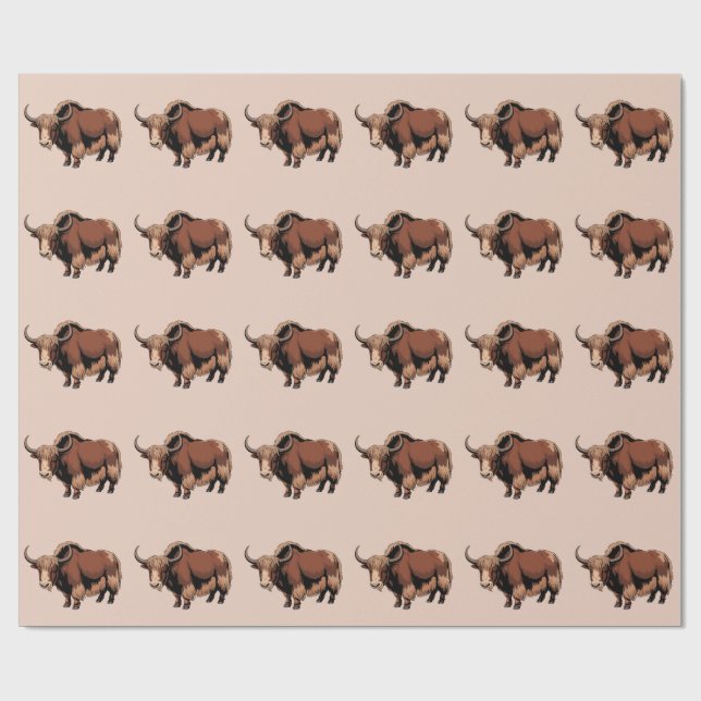 Papel De Regalo Cute y adorable yak marrón  (Superficie plana)