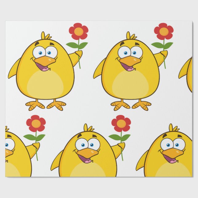 Papel De Regalo Cute Yellow Cartoon Chick with Flower (Superficie plana)