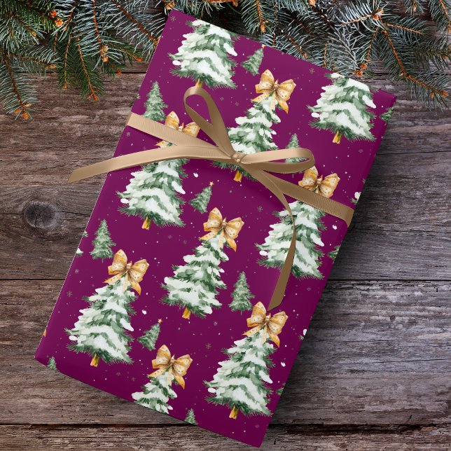 Papel De Regalo Cute yellow Coquette bows Christmas trees magenta (Subido por el creador)