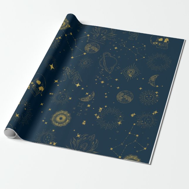 Papel De Regalo Cute Zodiac y Astrología Halloween (Desenrollado)