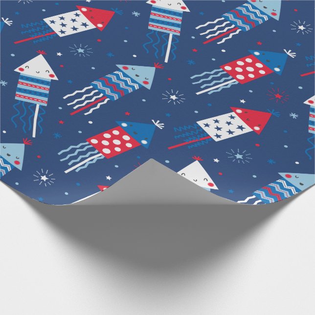 Papel De Regalo Cuto 4 de julio Fuegos artificiales azul rojo blan (Esquina)