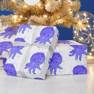 Papel De Regalo Cuto azul Octopus Personalizado acuarela