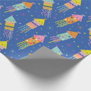 Papel De Regalo Cuto colorido Año Nuevo fuegos artificiales azul