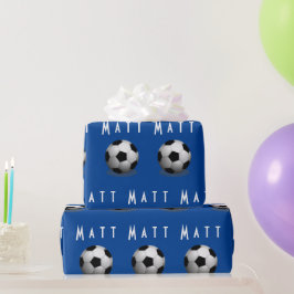 Papel De Regalo Cuto Fútbol Nacimiento Niño Azul y Blanco