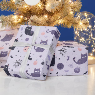 Papel De Regalo Cuto gato de Halloween morado