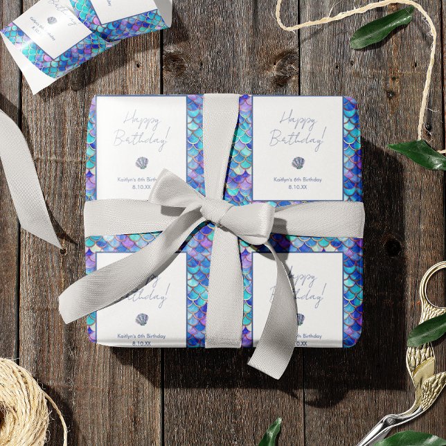 Papel De Regalo Cuto patrón de escalas de sirenas niñas cumpleaños (Subido por el creador)