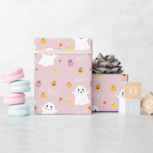 Papel De Regalo Cuto patrón fantasma Halloween Baby Shower rosa