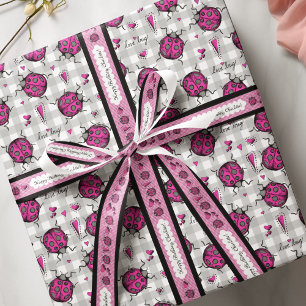 Papel De Regalo Cuto Pink Hot & Black Ladybug Dibujo de niños