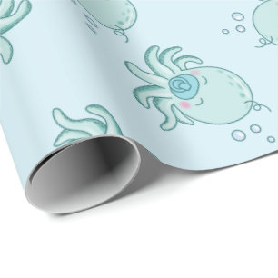 Papel De Regalo Cuto pulpo Baby Shower Kawaii Blue Boy