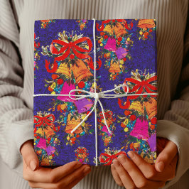 Papel De Regalo Cuto retro vintage de arco rojo vacaciones azul