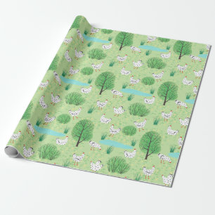 Papel De Regalo Cuto y caprichoso pollo prado Green Field Hens