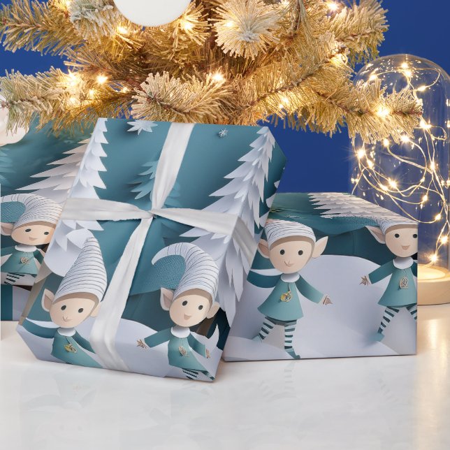 Papel De Regalo Cutout Elves in the Snow Christmas  (Vacaciones)