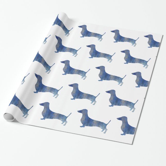 Papel De Regalo Dachshund azul (Desenrollado)