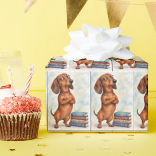 Papel De Regalo Dachshund confiado con libros divertidos