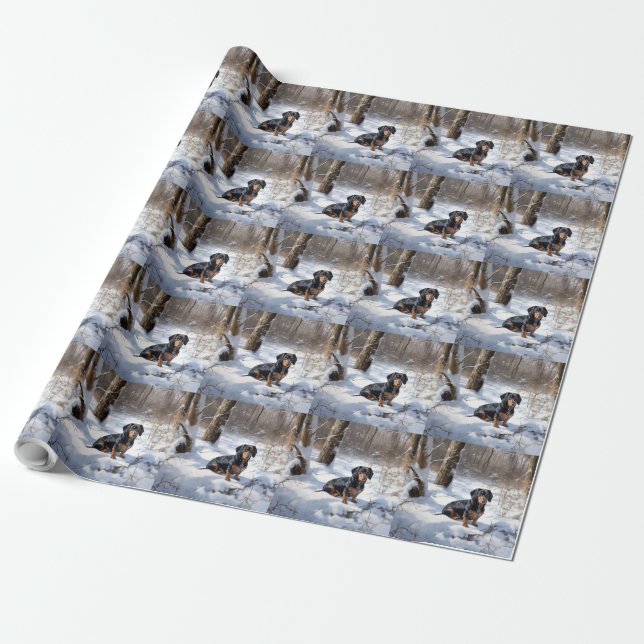Papel De Regalo Dachshund deja que nieve Navidades (Desenrollado)