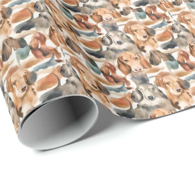Papel De Regalo Dachshund Dreams acuarela un patrón transparente (Esquina del rollo)