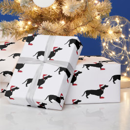 Papel De Regalo Dachshund en un Navidad de Santa Hat