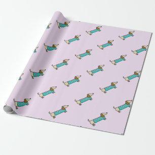 Papel De Regalo Dachshund lindo en azul de la menta