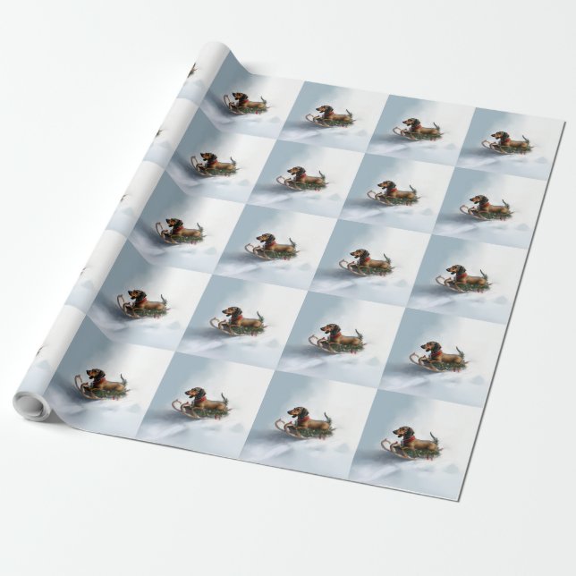 Papel De Regalo Dachshund Navidad nieve invierno (Desenrollado)