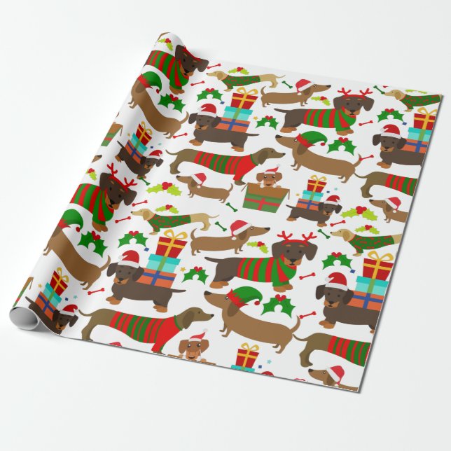 Papel De Regalo Dachshund, Navidades de Cute (Desenrollado)
