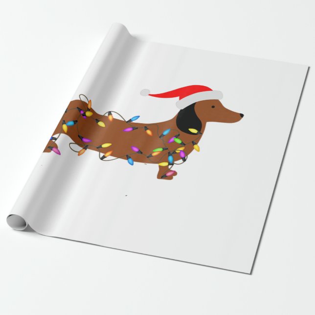 Papel De Regalo Dachshund Navidades divertidas luces de árbol de N (Desenrollado)