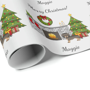 Papel De Regalo Dachshund Pelo de Alambre Jabalí - Sala de Navidad