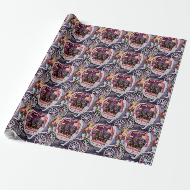 Papel De Regalo Dachshund Perro Día de San Valentín (Desenrollado)