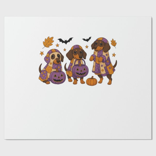 Papel De Regalo Dachshund Perro Fantasma Halloween (Superficie plana)