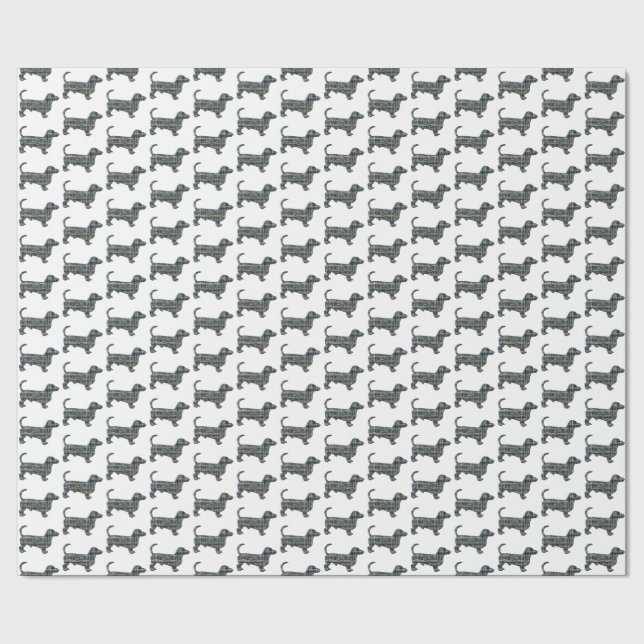 Papel De Regalo Dachshund Perro Silhouette Y&B Grid White Gift (Costura)
