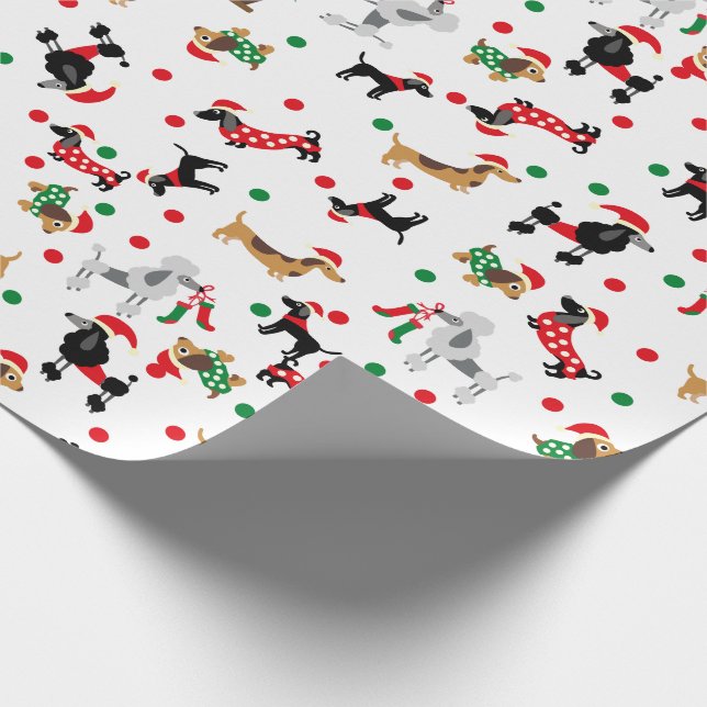 Papel De Regalo Dachshund Poodle Dobie Dog Navidades brillantes (Esquina)