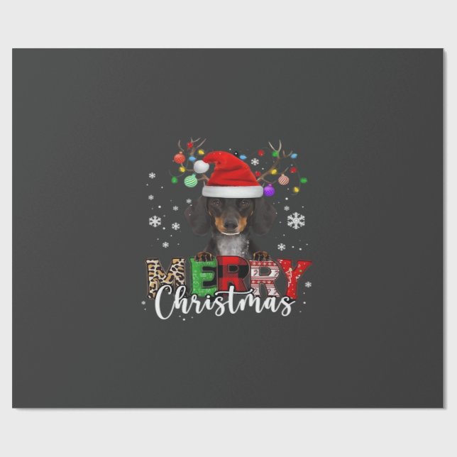 Papel De Regalo Dachshund Santa Dog Merry Christmas Oversized T-Sh (Superficie plana)