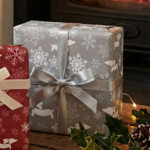 Papel De Regalo Dachshund Snowflakes Navidades Plateados Envoltura