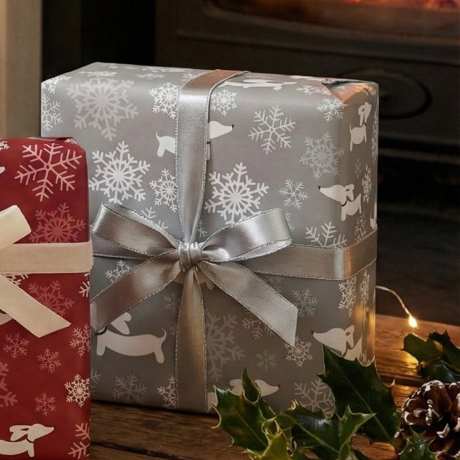 Papel De Regalo Dachshund Snowflakes Navidades Plateados Envoltura (Subido por el creador)