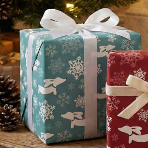Papel De Regalo Dachshund Snowflakes Navidades Verde azulados dan