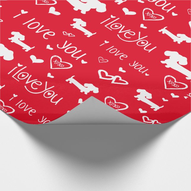 Papel De Regalo Dachshund Wiener Dog Hearts Love Gift Wrap Paper (Esquina)