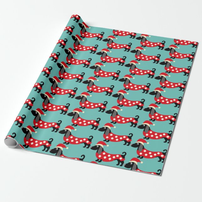 Papel De Regalo Dachshunds de vacaciones festivas (Desenrollado)