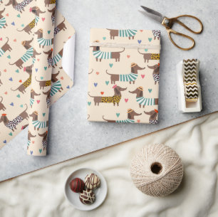 Papel De Regalo Dachshunds divertidos en sombreros y suéteres