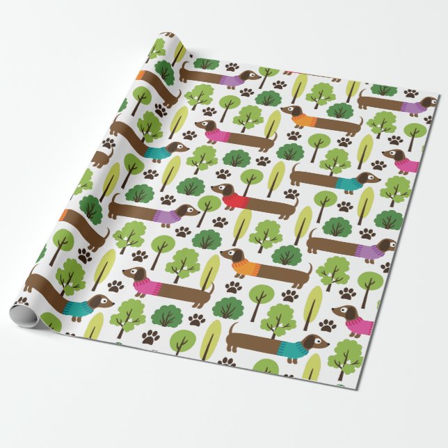 Papel De Regalo Dachshunds en un paseo en el parque (Desenrollado)