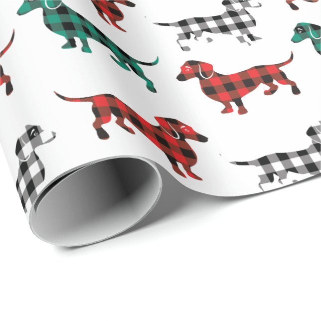 Papel De Regalo Dachshunds rojos y verdes de la franela del (Esquina del rollo)