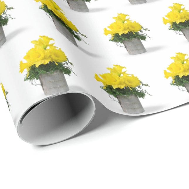Papel De Regalo daffodias amarillas en taza retro (Esquina del rollo)